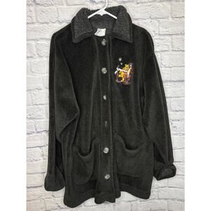 Disney Store Grey Fleece Button Up Jacket Winnie the Pooh & Tigger Skiing Large